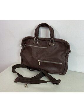 Plinio Visona Leather Laptop Travel Bag Made Italy Crossbody Strap